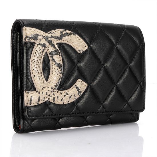 AAA Chanel Leather Snake CC Logo Bi-Fold Wallets A26722 Black Online